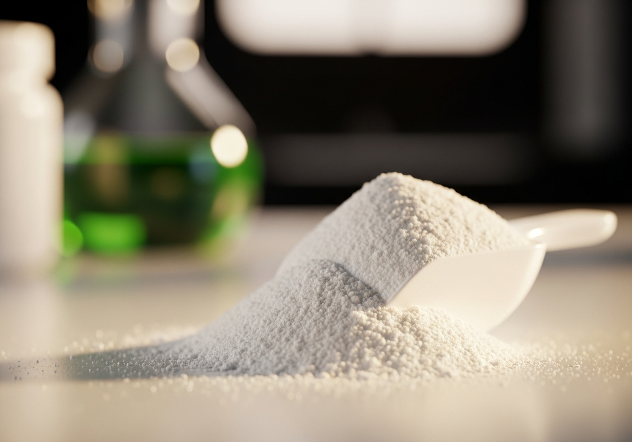Kreatin Monohydrat Pulver aus der Nähe, Anbieterkennzeichnung des Kaufratgebers DasKreatinKaufen